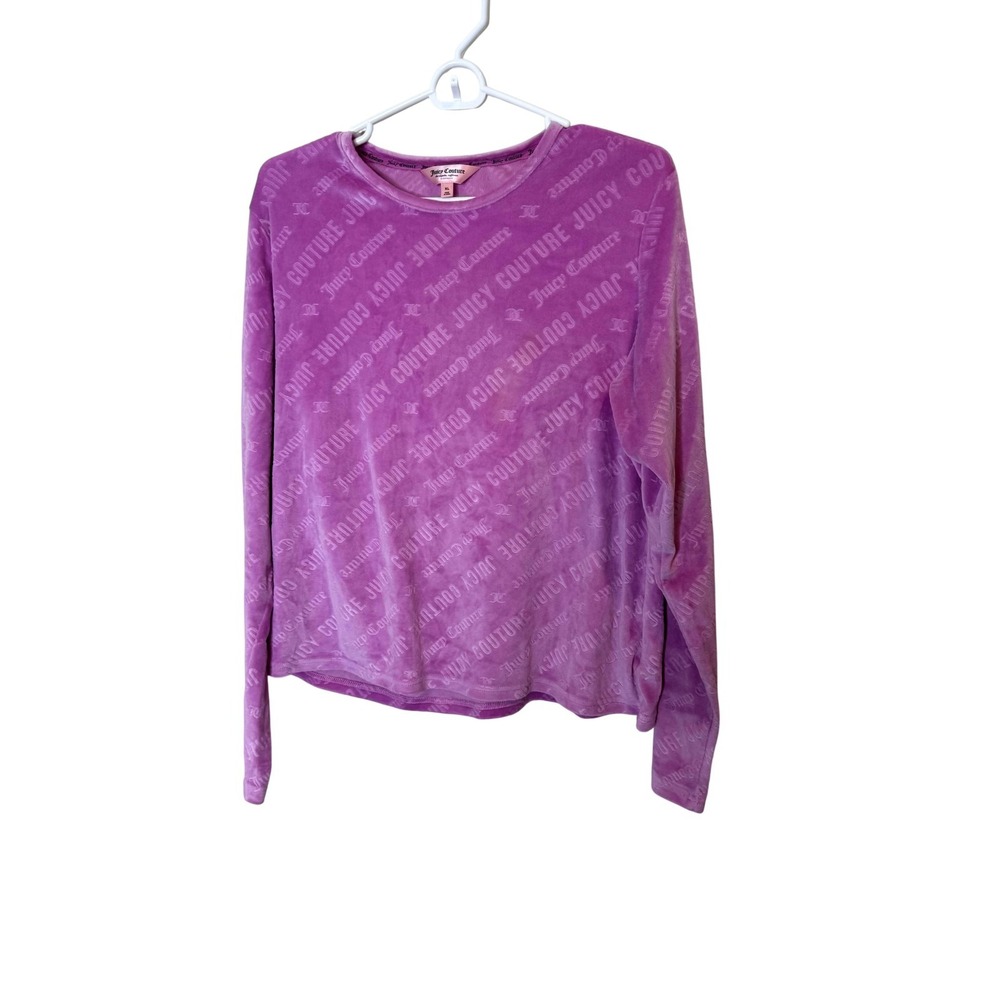 Juicy Couture Pajama Top Womens XL Purple Velour Long Sleeve Logo Lounge
